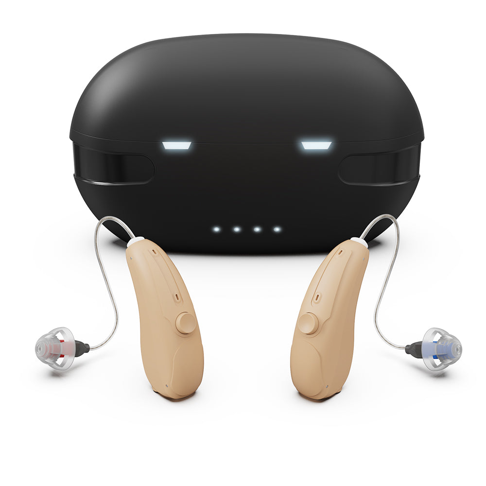 Fisdemo Discoverer Premium Rechargeable Bluetooth Digital RIC Hearing Aids, Dual Microphones Designed for Mild to Moderate Hearing Loss