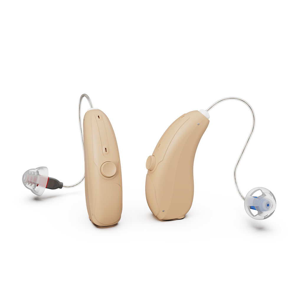Fisdemo Discoverer Premium Rechargeable Bluetooth Digital RIC Hearing Aids, Dual Microphones Designed for Mild to Moderate Hearing Loss