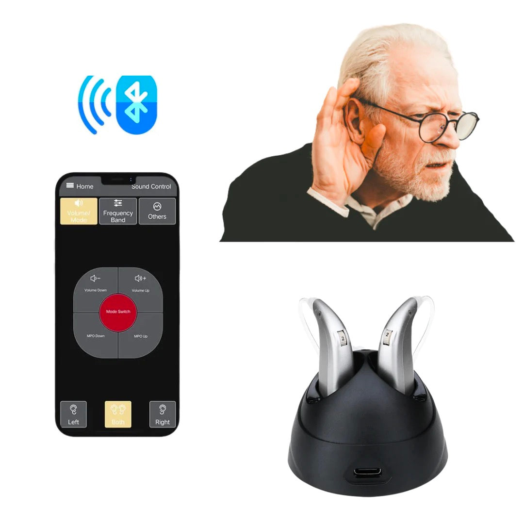 Fisdemo L Bluetooth Self-Fitting FDA-Cleared OTC Adult Hearing Aids-Dual-Core Chip, Bluetooth Streaming for Calls and Music, for Mild to Moderate Hearing Loss