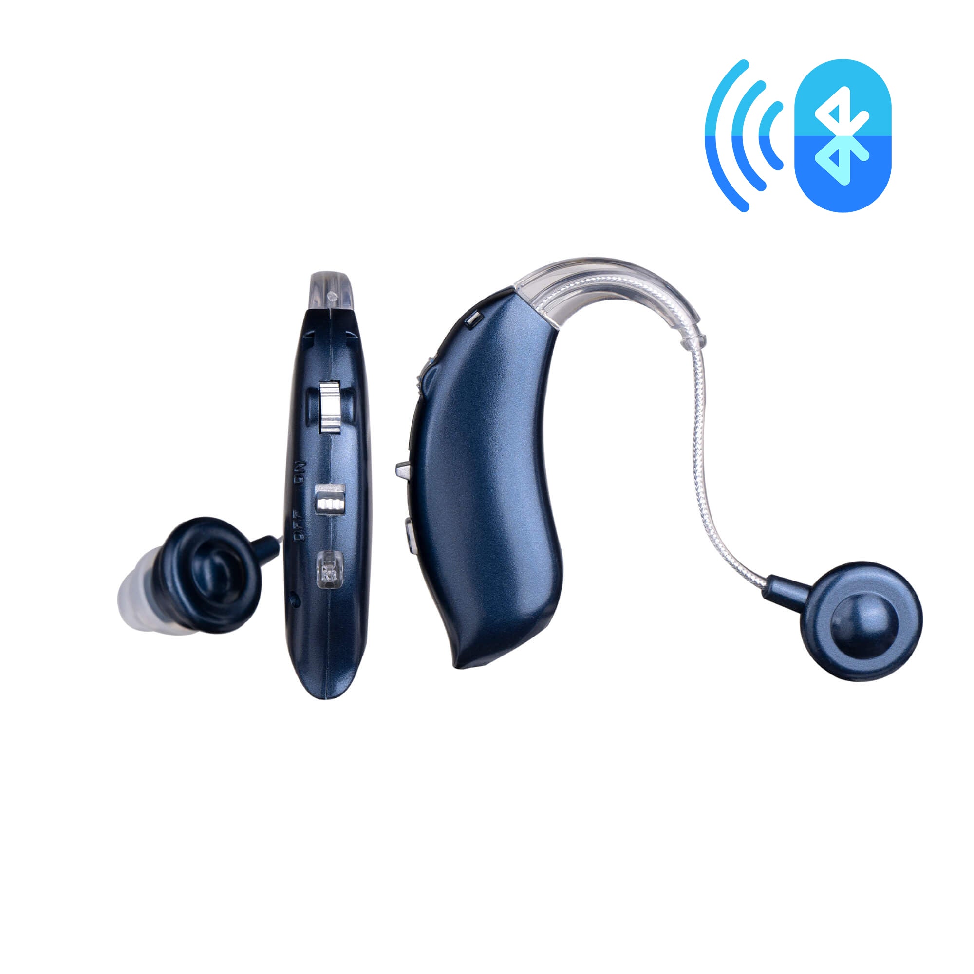 Fisdemo J Bluetooth Hearing Aids for Seniors Adults to Enjoy hand-free Phone Calls/Music/TV featured with RIC and DSP Chip for Clear Sound, 12H+ battery life