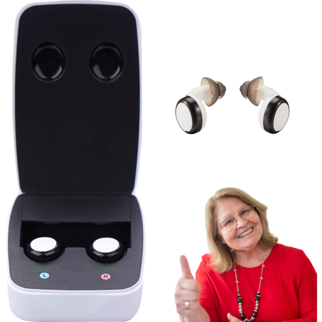 Fisdemo Beau Rechargeable Invisible OTC Hearing Aids with Noise Cancelling for Adults Seniors(pair), 2 in 1 Charging Box with free Charger and Dryer