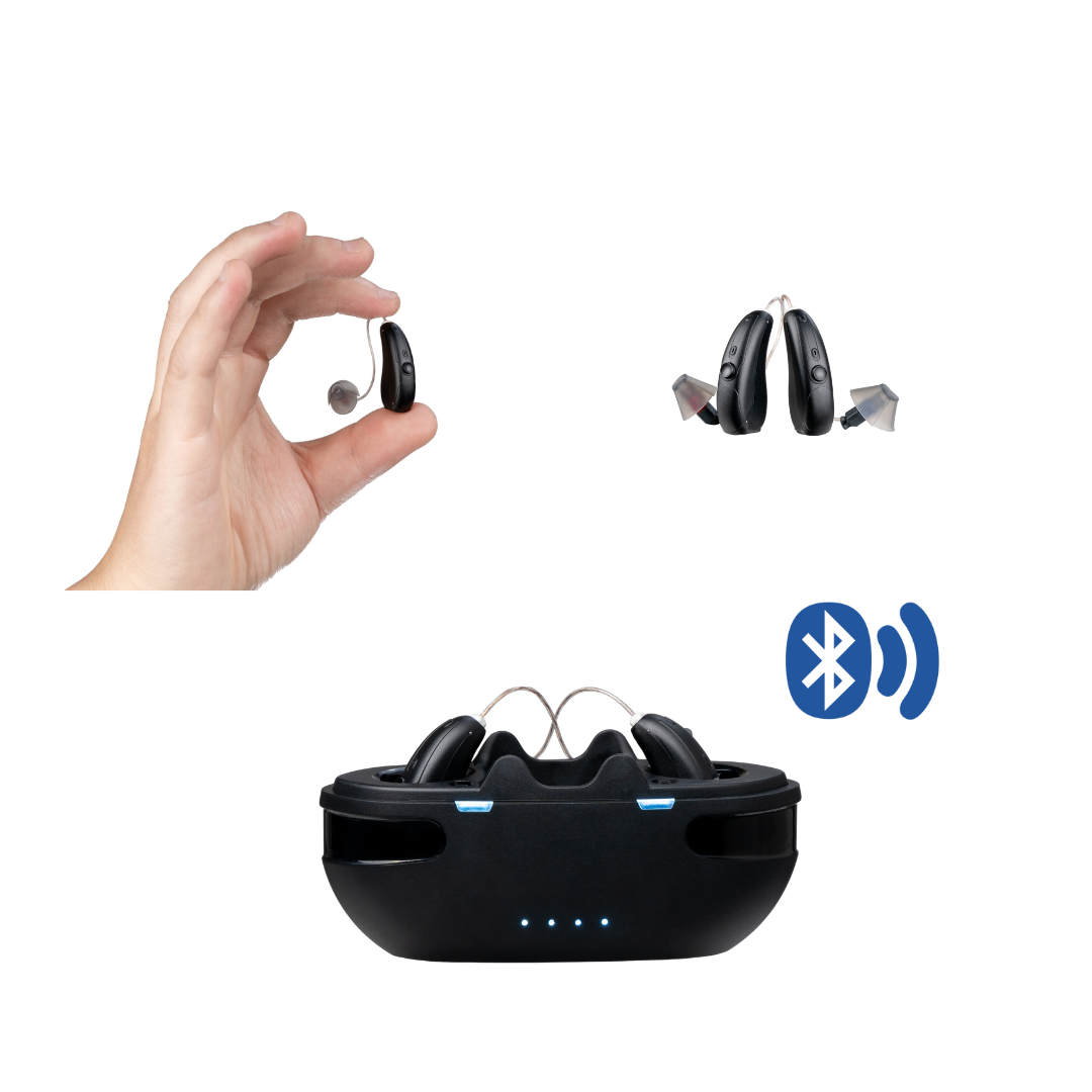 Fisdemo Discoverer Premium Rechargeable Bluetooth Digital RIC Hearing Aids, Dual Microphones Designed for Mild to Moderate Hearing Loss