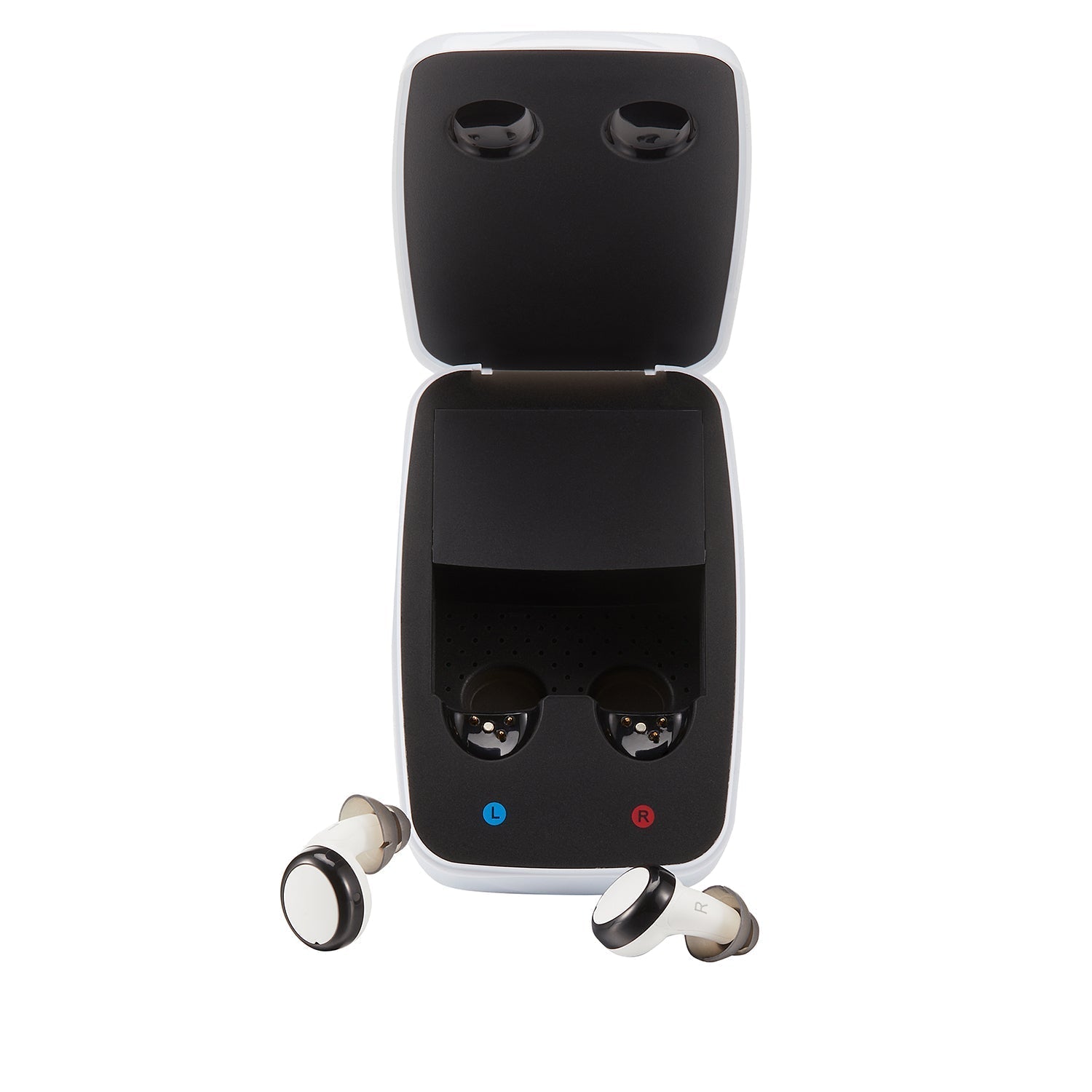 Fisdemo Beau Rechargeable Invisible OTC Hearing Aids with Noise Cancelling for Adults Seniors(pair), 2 in 1 Charging Box with free Charger and Dryer